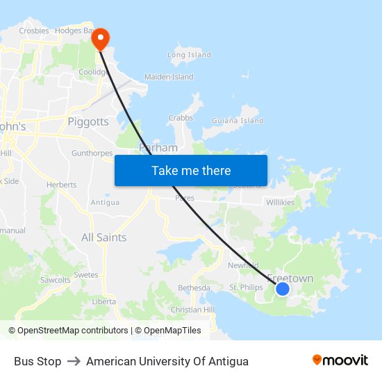 Bus Stop to American University Of Antigua map