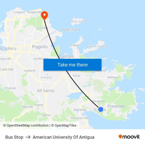 Bus Stop to American University Of Antigua map