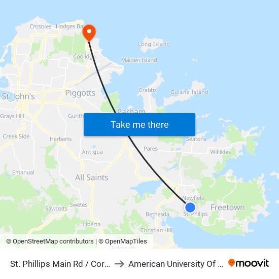 St. Phillips Main Rd / Cora's Lane to American University Of Antigua map