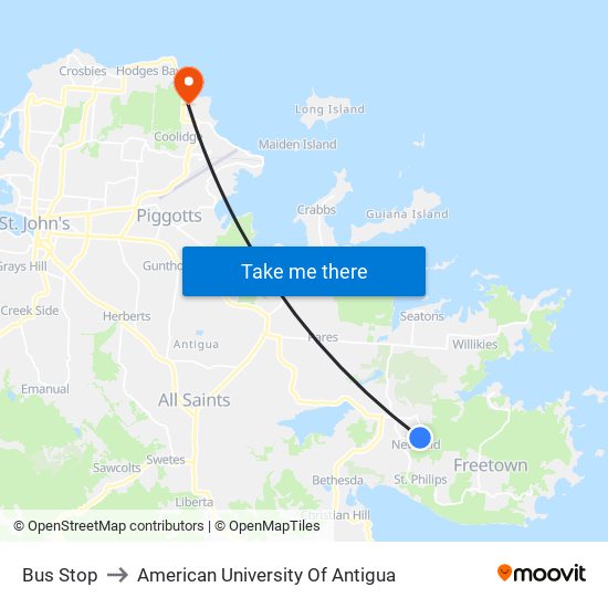 Bus Stop to American University Of Antigua map