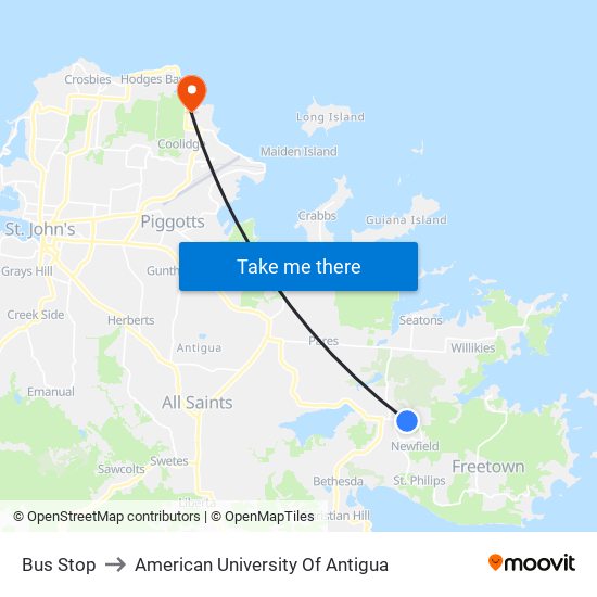 Bus Stop to American University Of Antigua map