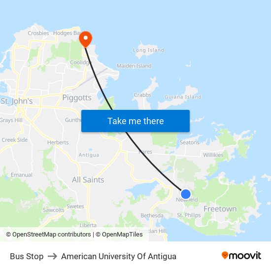 Bus Stop to American University Of Antigua map