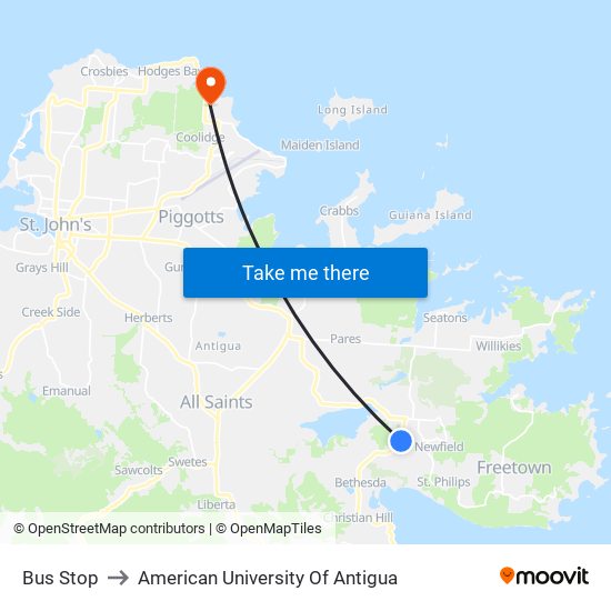 Bus Stop to American University Of Antigua map