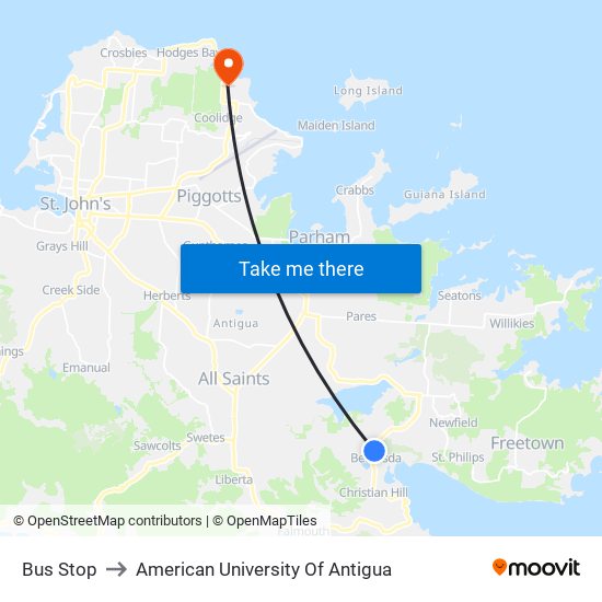 Bus Stop to American University Of Antigua map