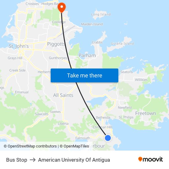 Bus Stop to American University Of Antigua map