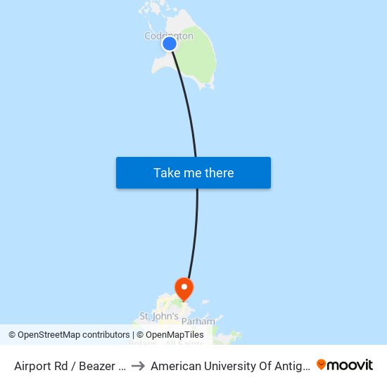 Airport Rd / Beazer St to American University Of Antigua map