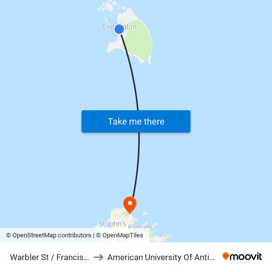 Warbler St / Francis St to American University Of Antigua map
