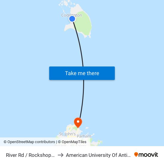 River Rd / Rockshop Rd to American University Of Antigua map