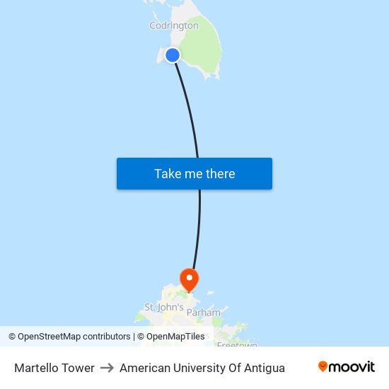 Martello Tower to American University Of Antigua map