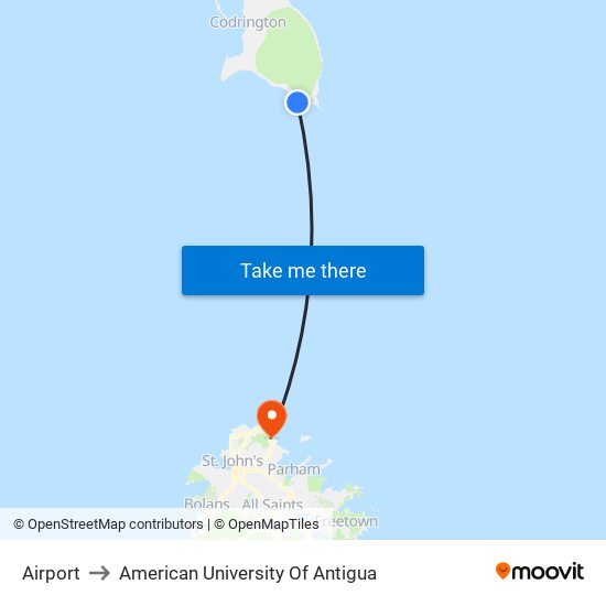 Airport to American University Of Antigua map