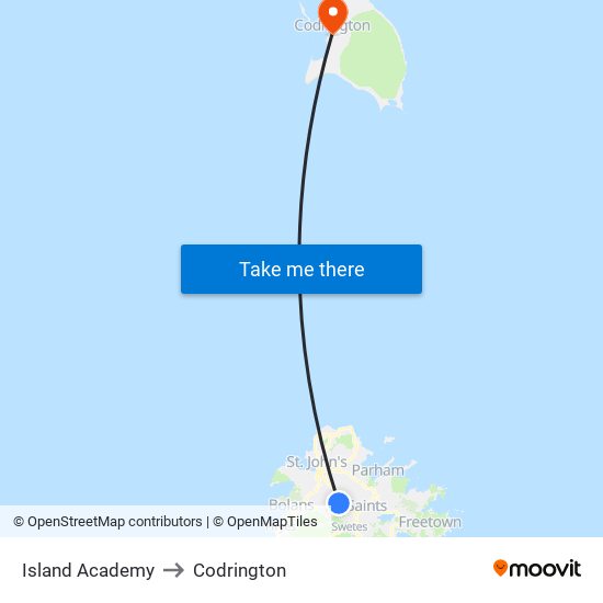 Island Academy to Codrington map