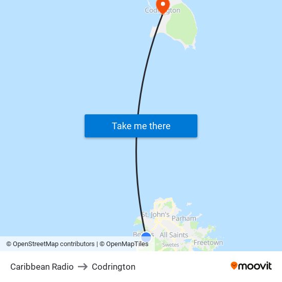 Caribbean Radio to Codrington map