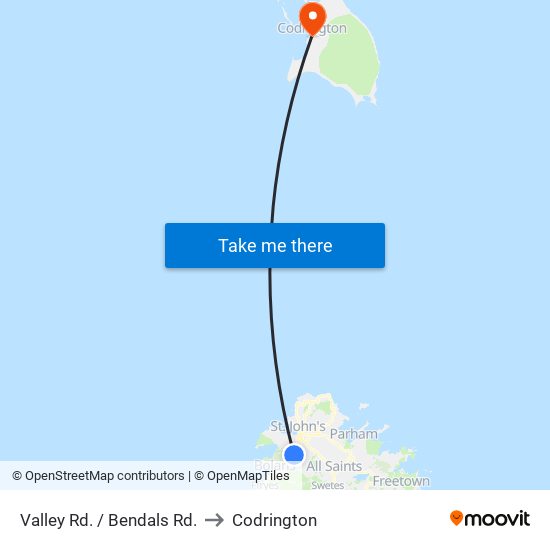 Valley Rd. / Bendals Rd. to Codrington map