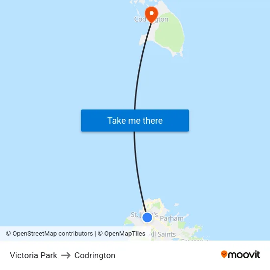 Victoria Park to Codrington map