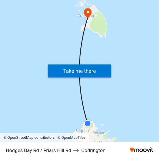 Hodges Bay Rd / Friars Hill Rd to Codrington map