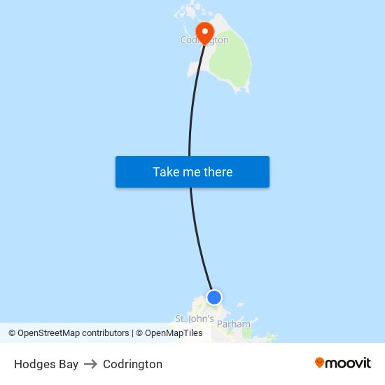Hodges Bay to Codrington map