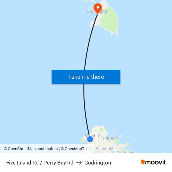 Five Island Rd / Perry Bay Rd to Codrington map