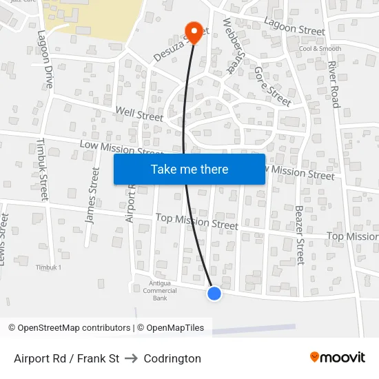 Airport Rd / Frank St to Codrington map