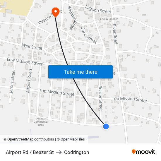 Airport Rd / Beazer St to Codrington map