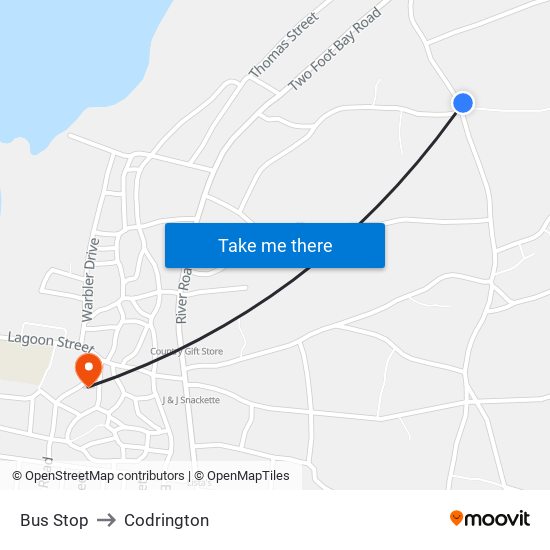 Bus Stop to Codrington map