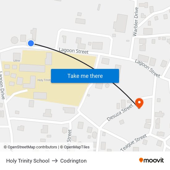 Holy Trinity School to Codrington map