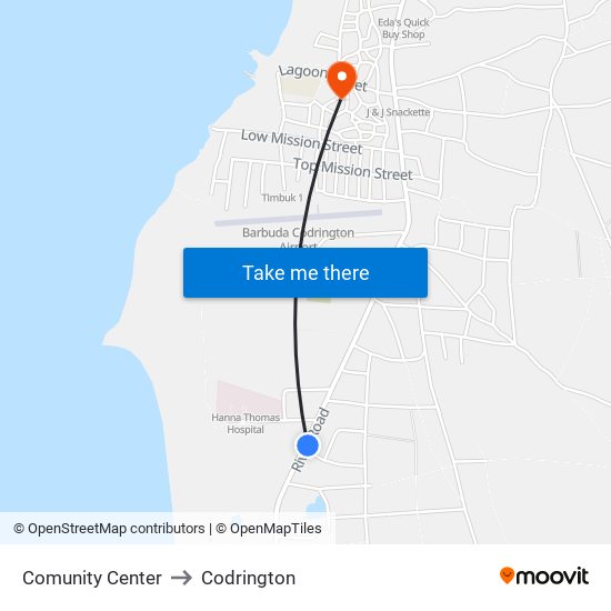 Comunity Center to Codrington map