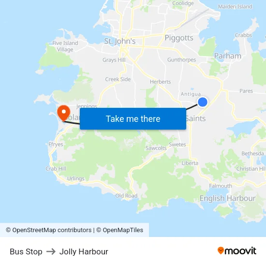 Bus Stop to Jolly Harbour map