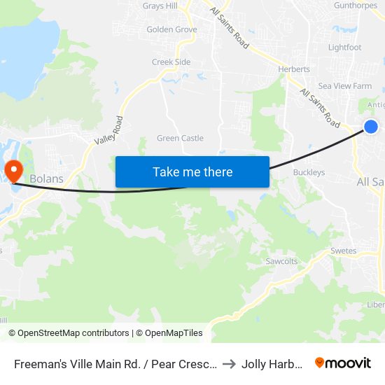 Freeman's Ville Main Rd. / Pear Crescent to Jolly Harbour map