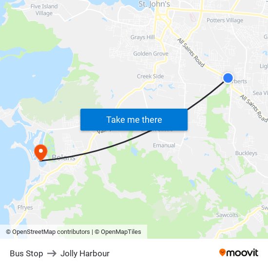 Bus Stop to Jolly Harbour map