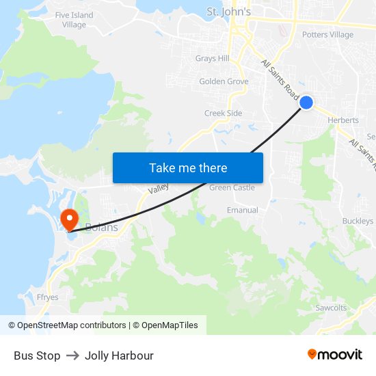 Bus Stop to Jolly Harbour map