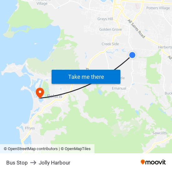 Bus Stop to Jolly Harbour map