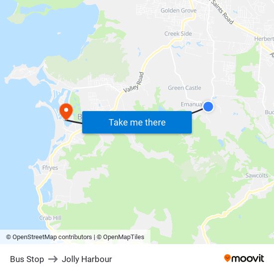 Bus Stop to Jolly Harbour map