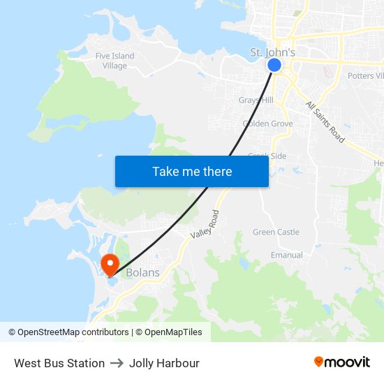West Bus Station to Jolly Harbour map
