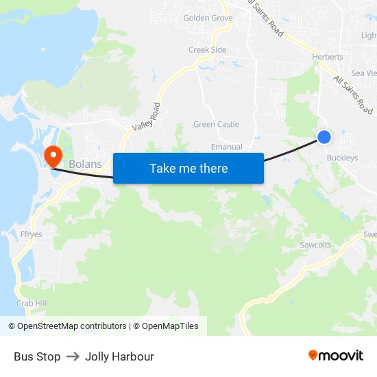 Bus Stop to Jolly Harbour map