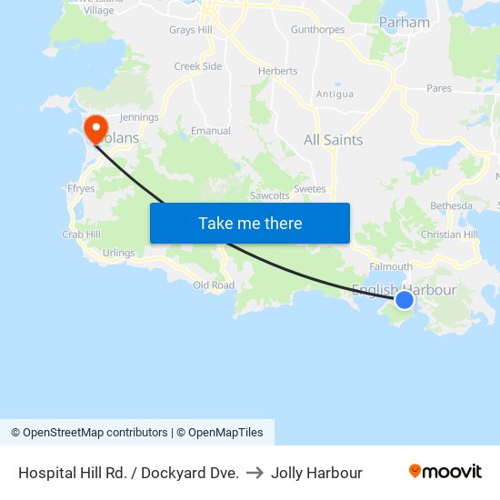 Hospital Hill Rd. / Dockyard Dve. to Jolly Harbour map