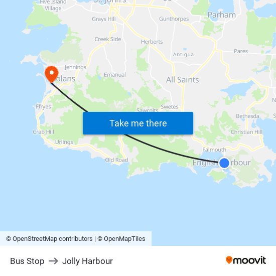 Bus Stop to Jolly Harbour map