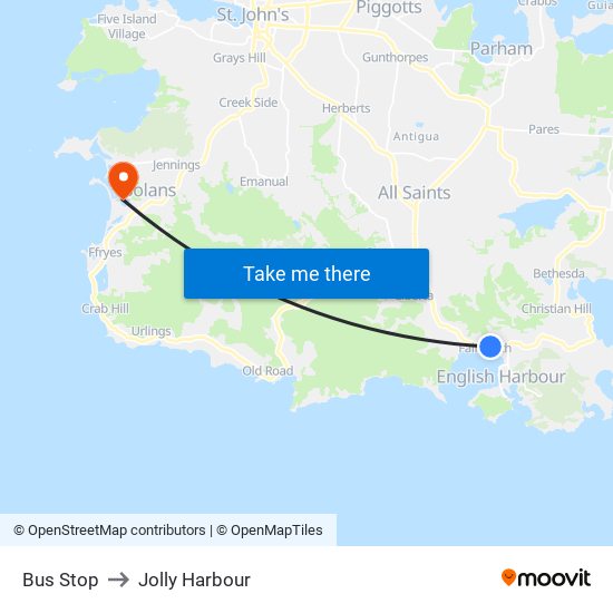 Bus Stop to Jolly Harbour map