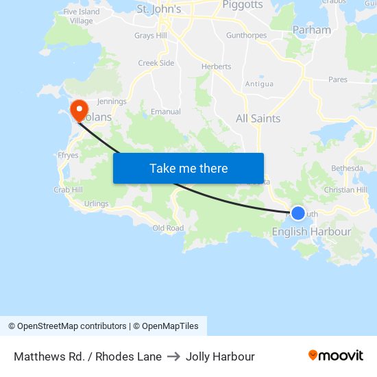 Matthews Rd. / Rhodes Lane to Jolly Harbour map