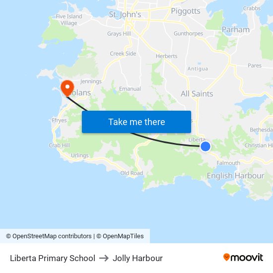 Liberta Primary School to Jolly Harbour map