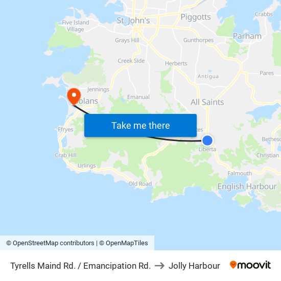 Tyrells Maind Rd. / Emancipation Rd. to Jolly Harbour map