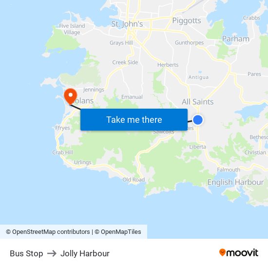 Bus Stop to Jolly Harbour map
