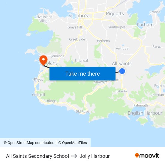 All Saints Secondary School to Jolly Harbour map