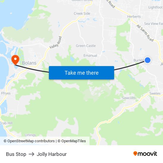 Bus Stop to Jolly Harbour map