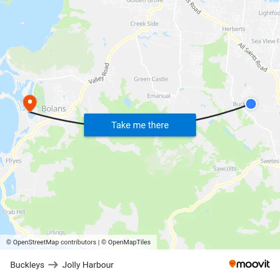 Buckleys to Jolly Harbour map
