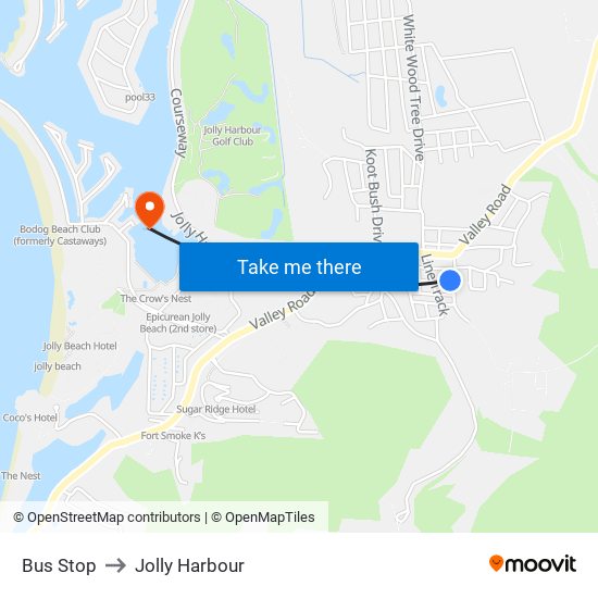 Bus Stop to Jolly Harbour map