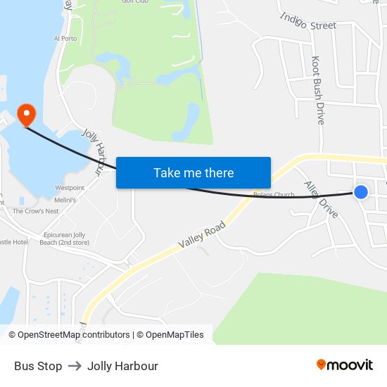 Bus Stop to Jolly Harbour map