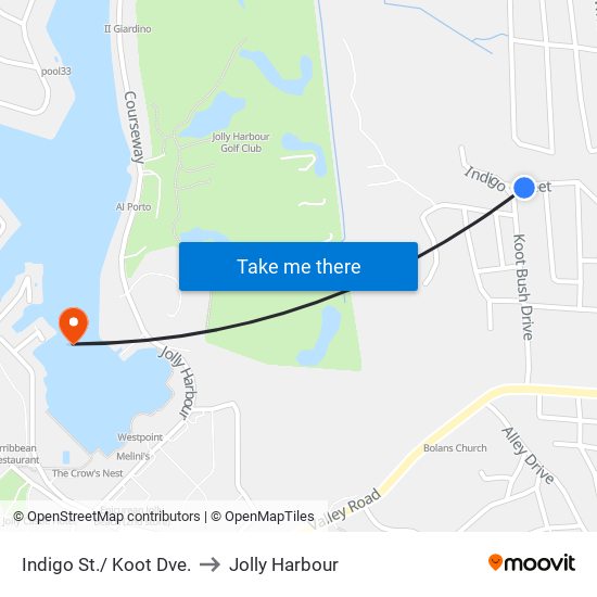 Indigo St./ Koot Dve. to Jolly Harbour map