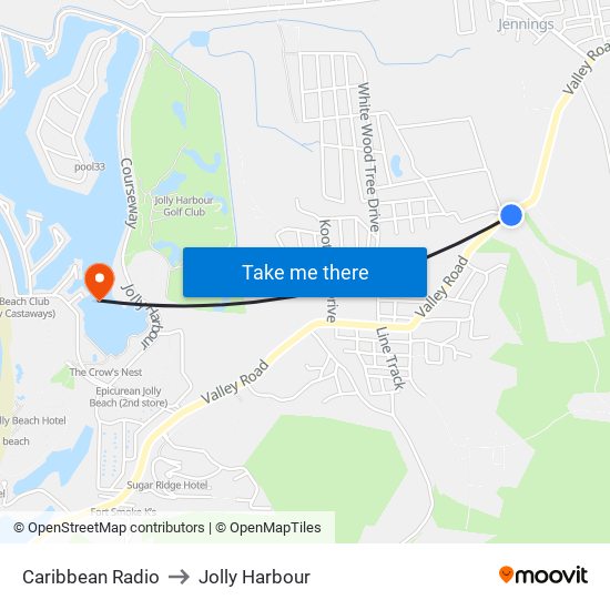 Caribbean Radio to Jolly Harbour map