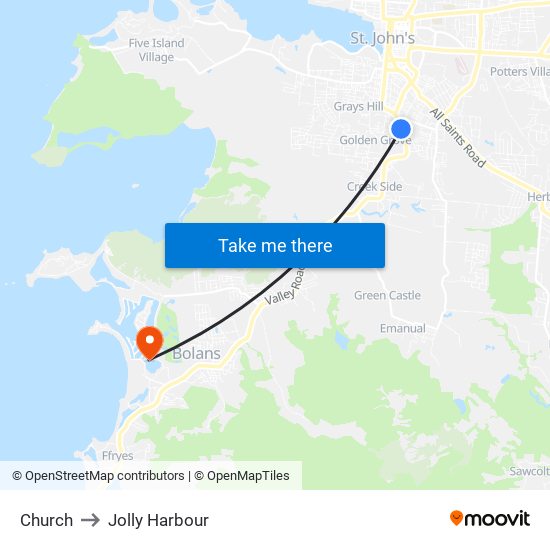 Church to Jolly Harbour map