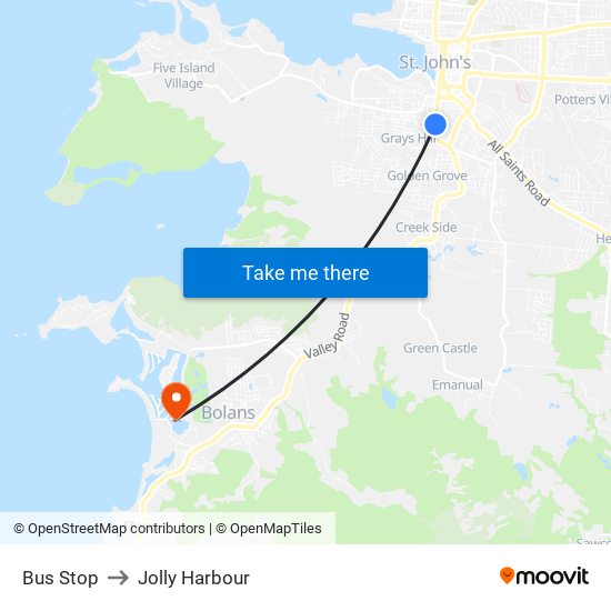 Bus Stop to Jolly Harbour map